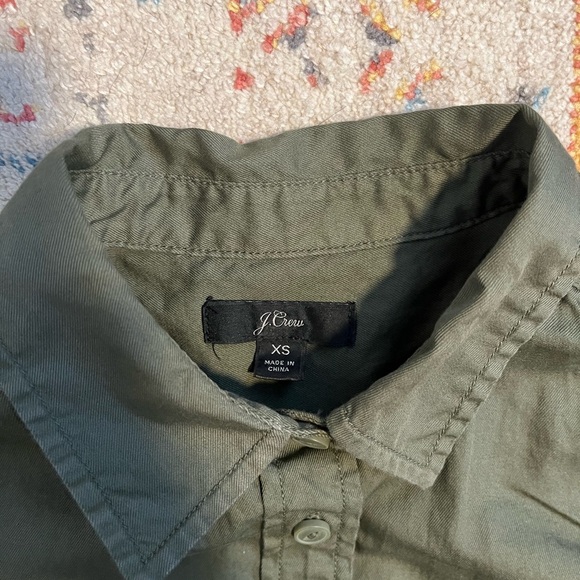 Jcrew button down cotton camp shirt army olive green - Picture 3 of 5